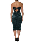 Dolce & Gabbana Green Silk Satin Fitted Strapless Dress