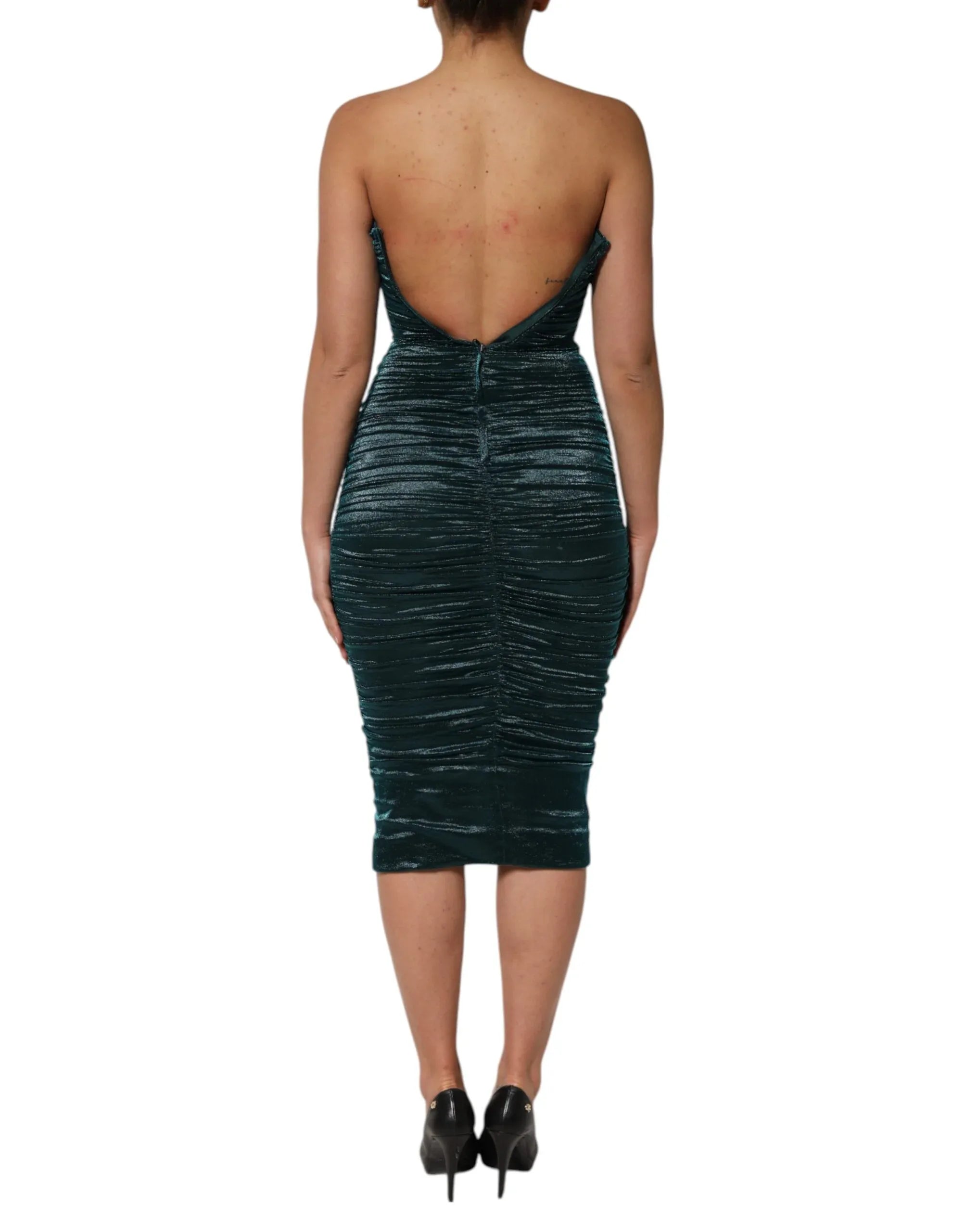 Dolce & Gabbana Green Silk Satin Fitted Strapless Dress - Zeiniez