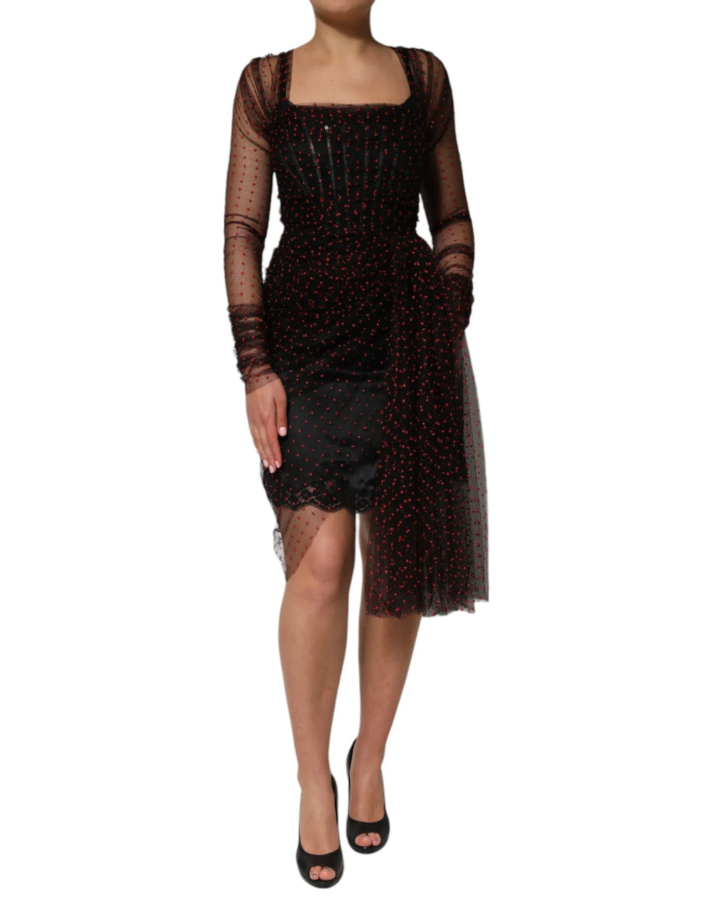 Dolce & Gabbana Black Lace Trim Long Sleeve Sheath Mini Dress - Zeiniez