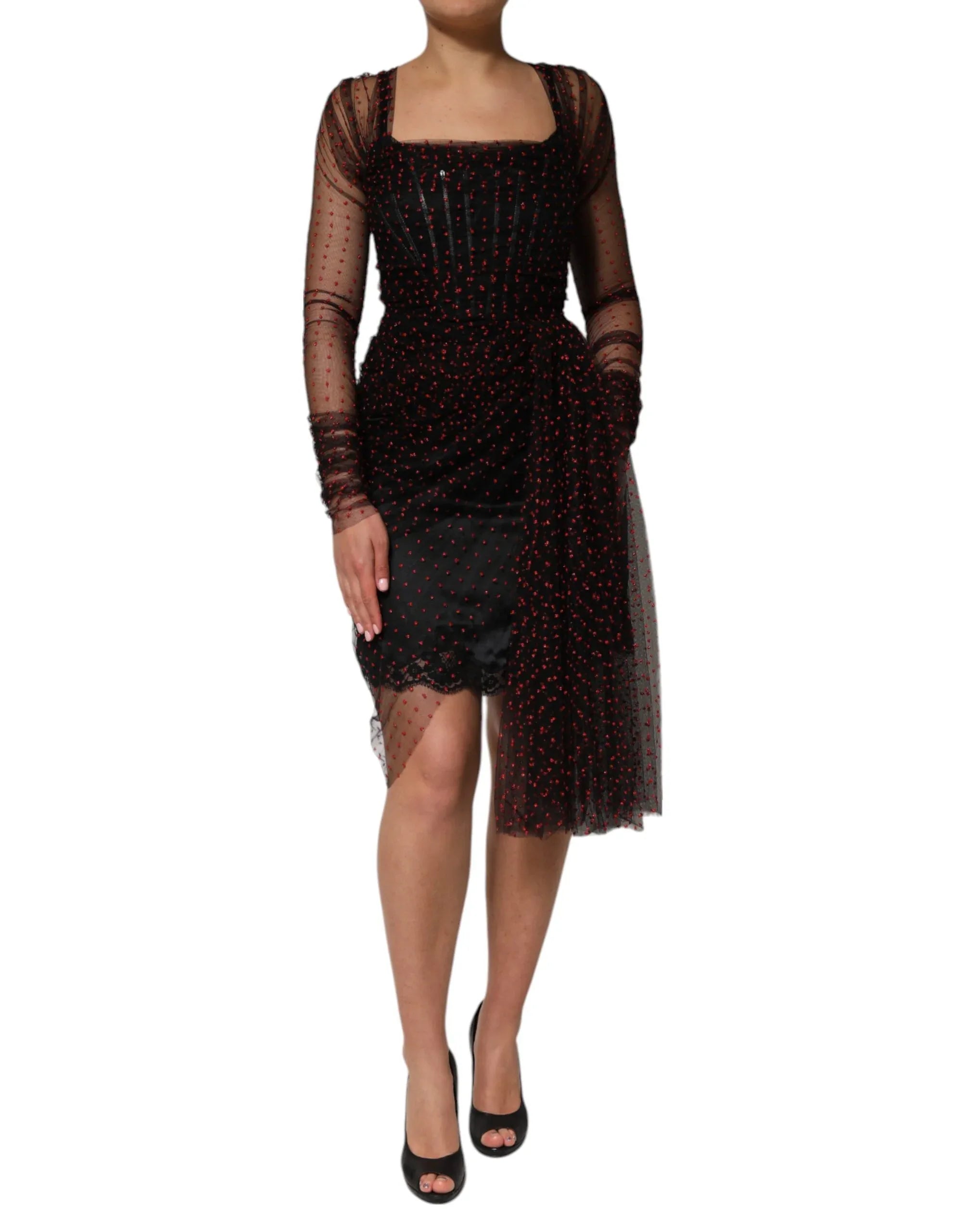 Dolce & Gabbana Black Lace Trim Long Sleeve Sheath Mini Dress - Zeiniez