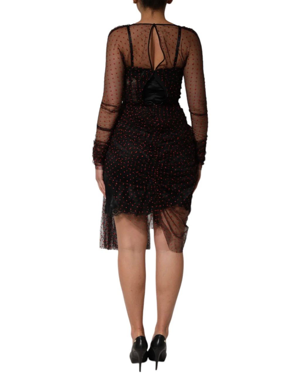 Dolce & Gabbana Black Lace Trim Long Sleeve Sheath Mini Dress - Zeiniez