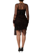 Dolce & Gabbana Black Lace Trim Long Sleeve Sheath Mini Dress - Zeiniez