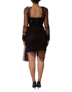 Dolce & Gabbana Black Lace Trim Long Sleeve Sheath Mini Dress