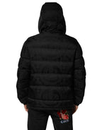 Dolce & Gabbana Black Jacquard Quilted Puffer Hooded Jacket - Zeiniez