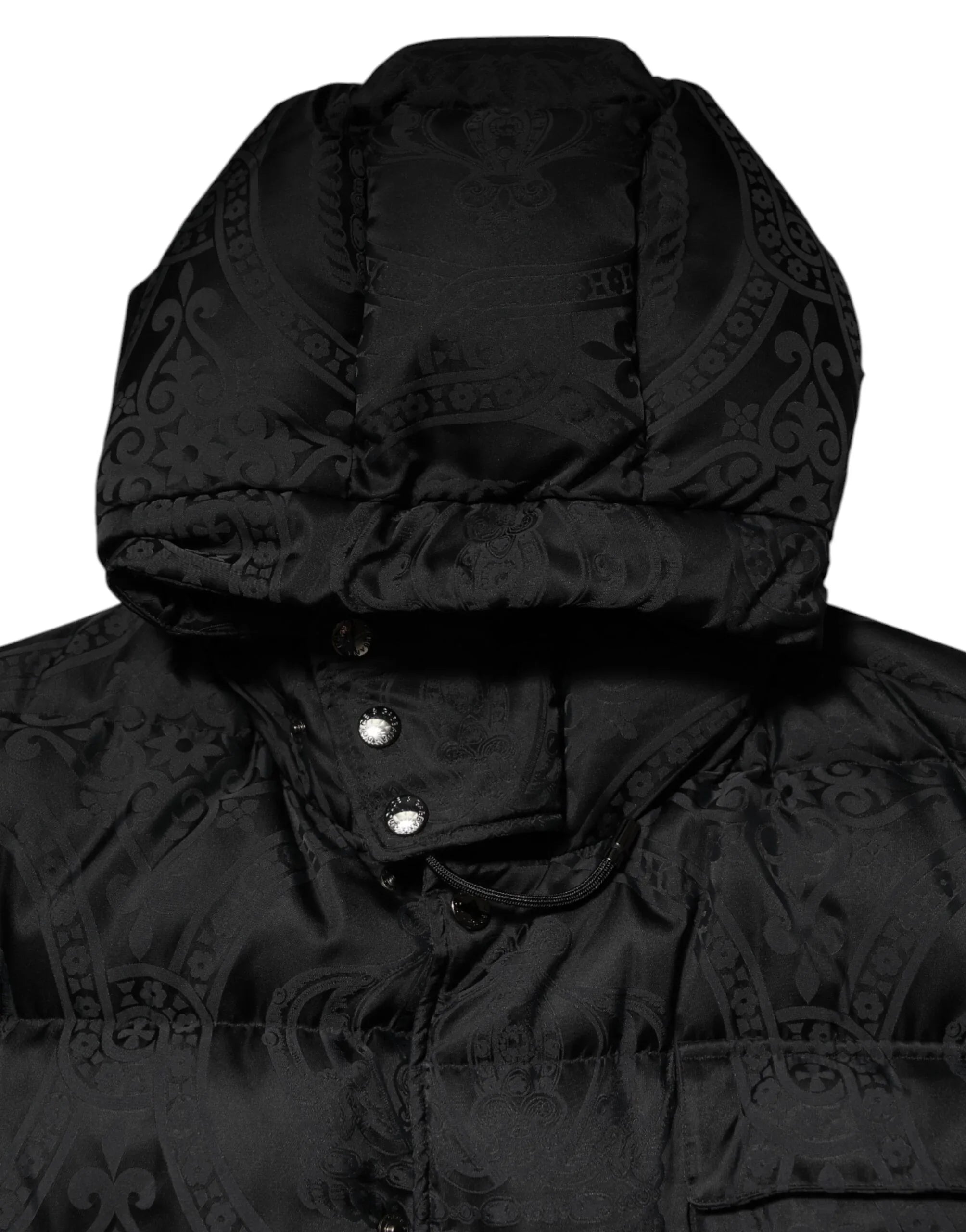 Dolce & Gabbana Black Jacquard Quilted Puffer Hooded Jacket - Zeiniez