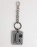 Dolce & Gabbana Black White DG Rubber Logo Silver Men Keychain Keyring - Zeiniez