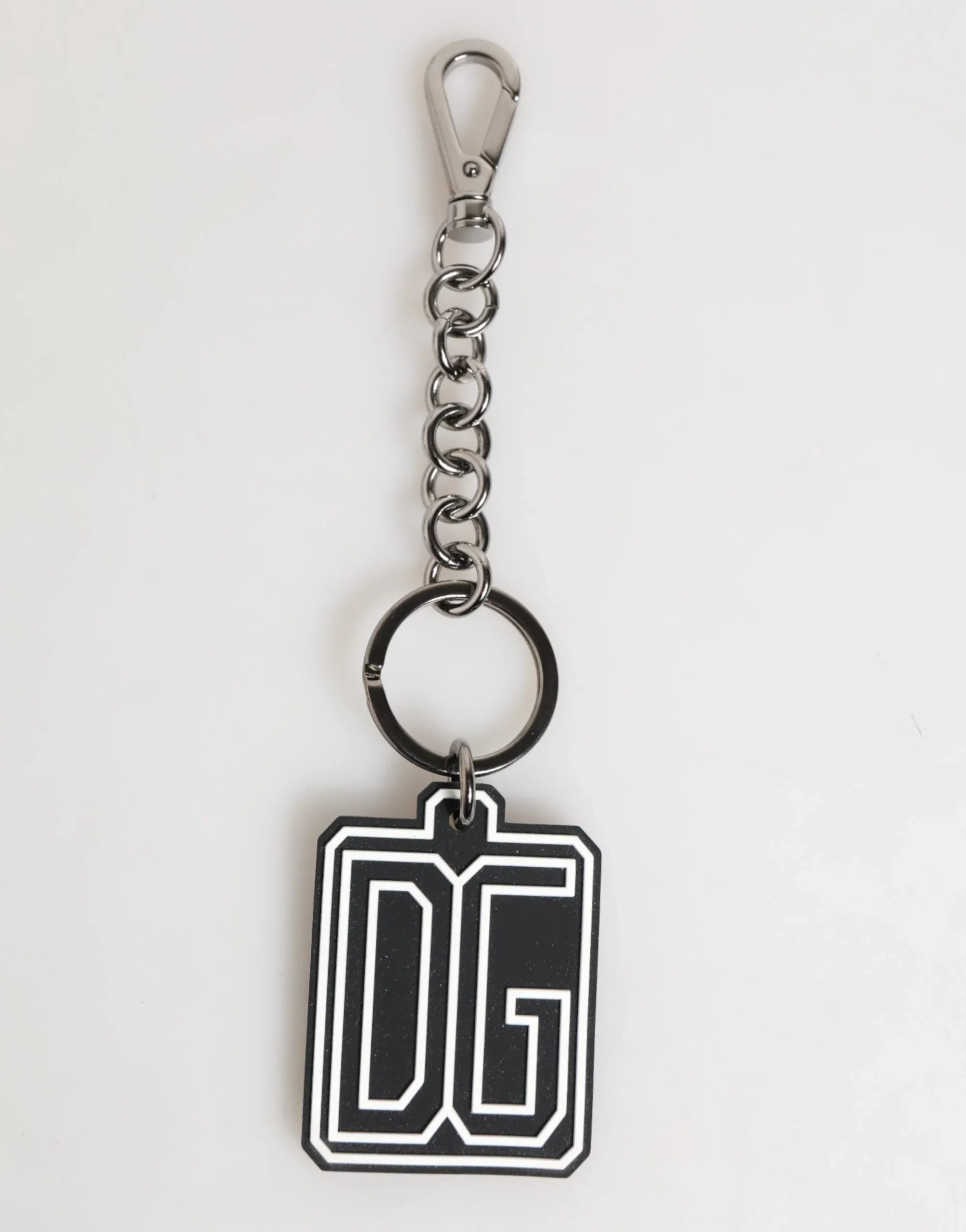 Dolce & Gabbana Black White DG Rubber Logo Silver Men Keychain Keyring - Zeiniez