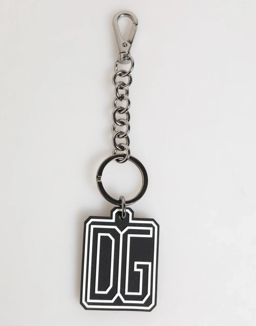 Dolce & Gabbana Black White DG Rubber Logo Silver Men Keychain Keyring - Zeiniez