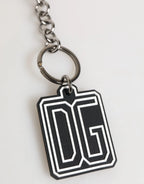 Dolce & Gabbana Black White DG Rubber Logo Silver Men Keychain Keyring - Zeiniez