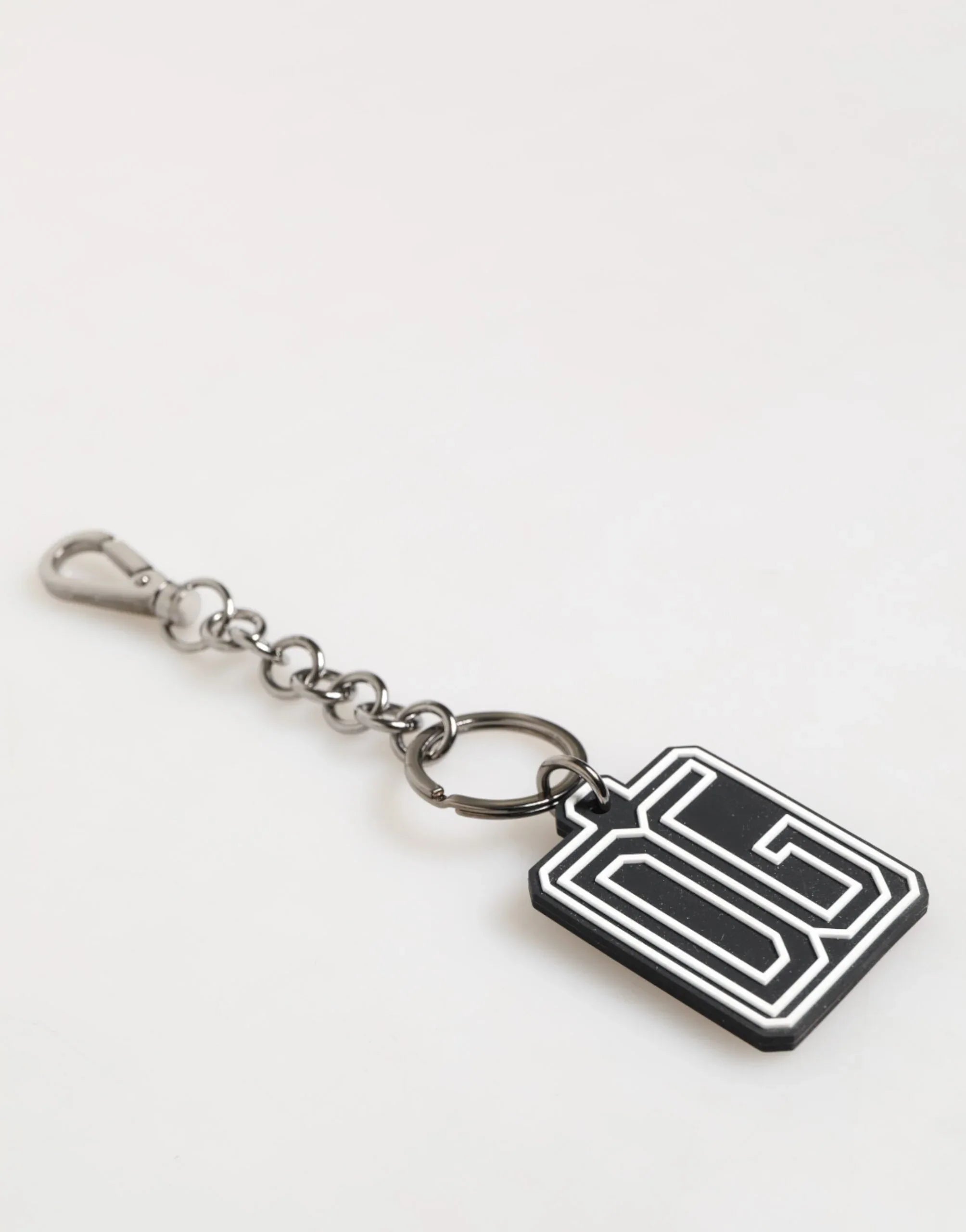 Dolce & Gabbana Black White DG Rubber Logo Silver Men Keychain Keyring - Zeiniez