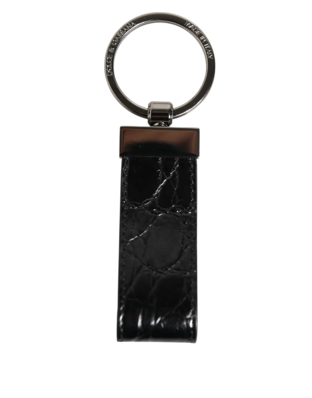 Dolce & Gabbana Black Leather Logo Metal Ring Keychain Holder Men Keyring - Zeiniez