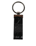 Dolce & Gabbana Black Leather Logo Metal Ring Keychain Holder Men Keyring - Zeiniez