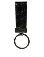 Dolce & Gabbana Black Leather Logo Metal Ring Keychain Holder Men Keyring - Zeiniez