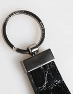Dolce & Gabbana Black Leather Logo Metal Ring Keychain Holder Men Keyring - Zeiniez