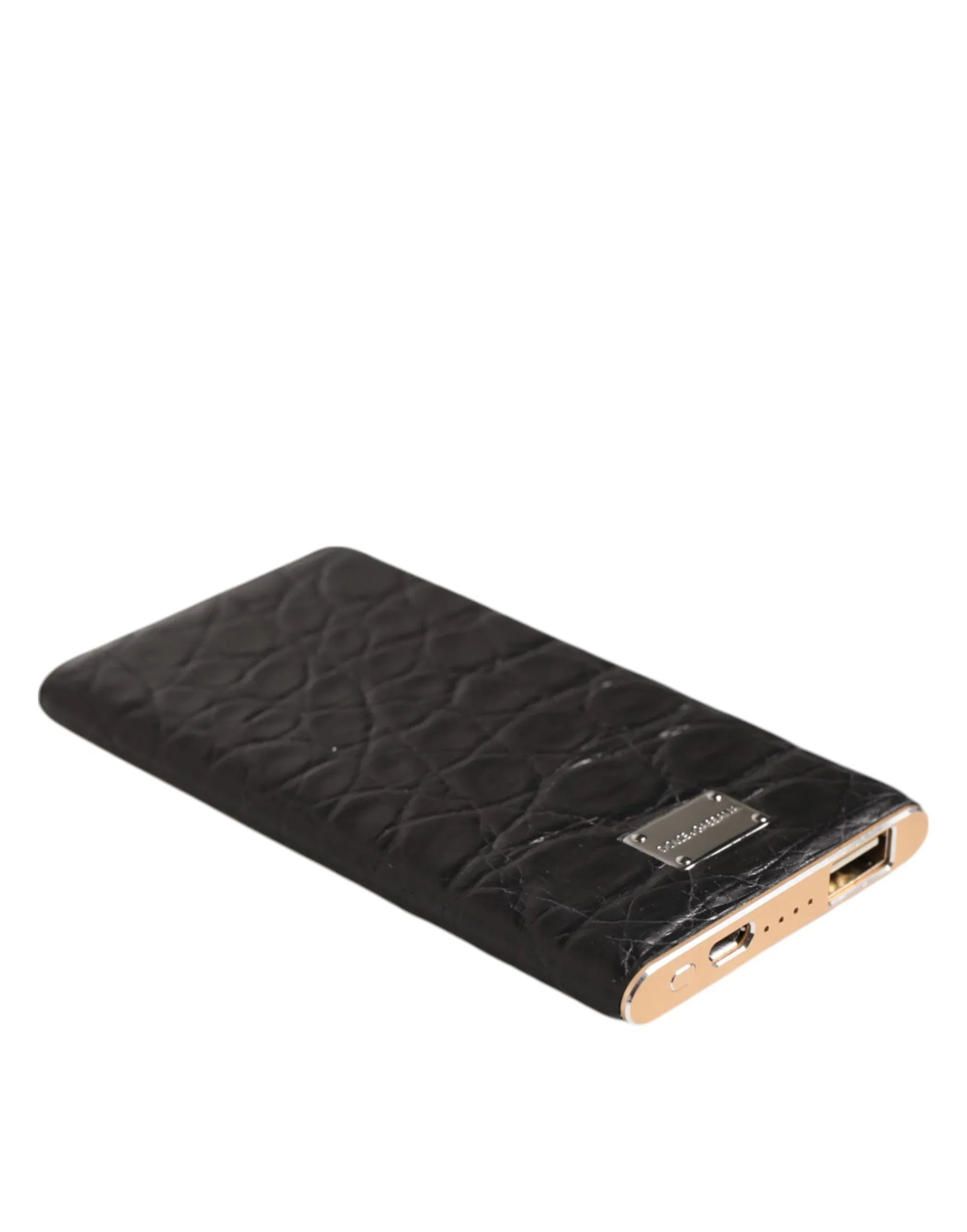 Dolce & Gabbana Black Leather Exotic Skin 3000mAh Power Bank Charger USB - Zeiniez