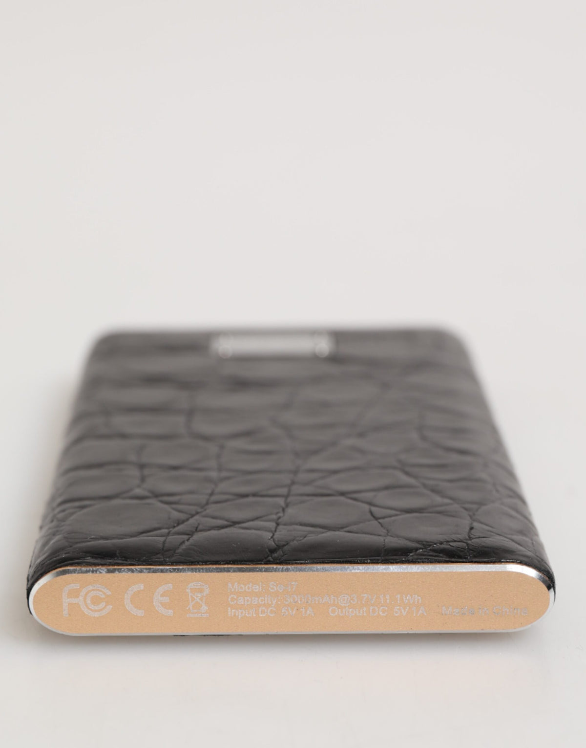 Dolce & Gabbana Black Leather Exotic Skin 3000mAh Power Bank Charger USB