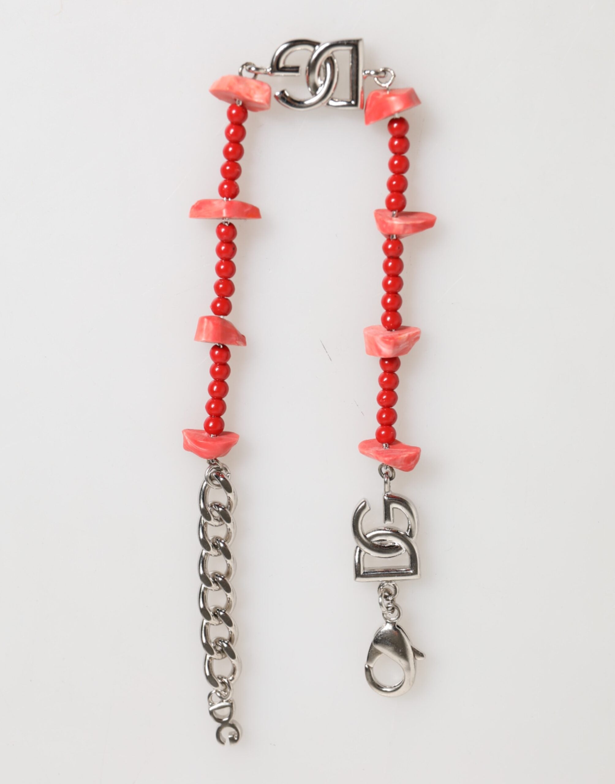 Dolce & Gabbana Silver Tone Brass Beaded Resin DG Logo Chain Men Bracelet - Zeiniez