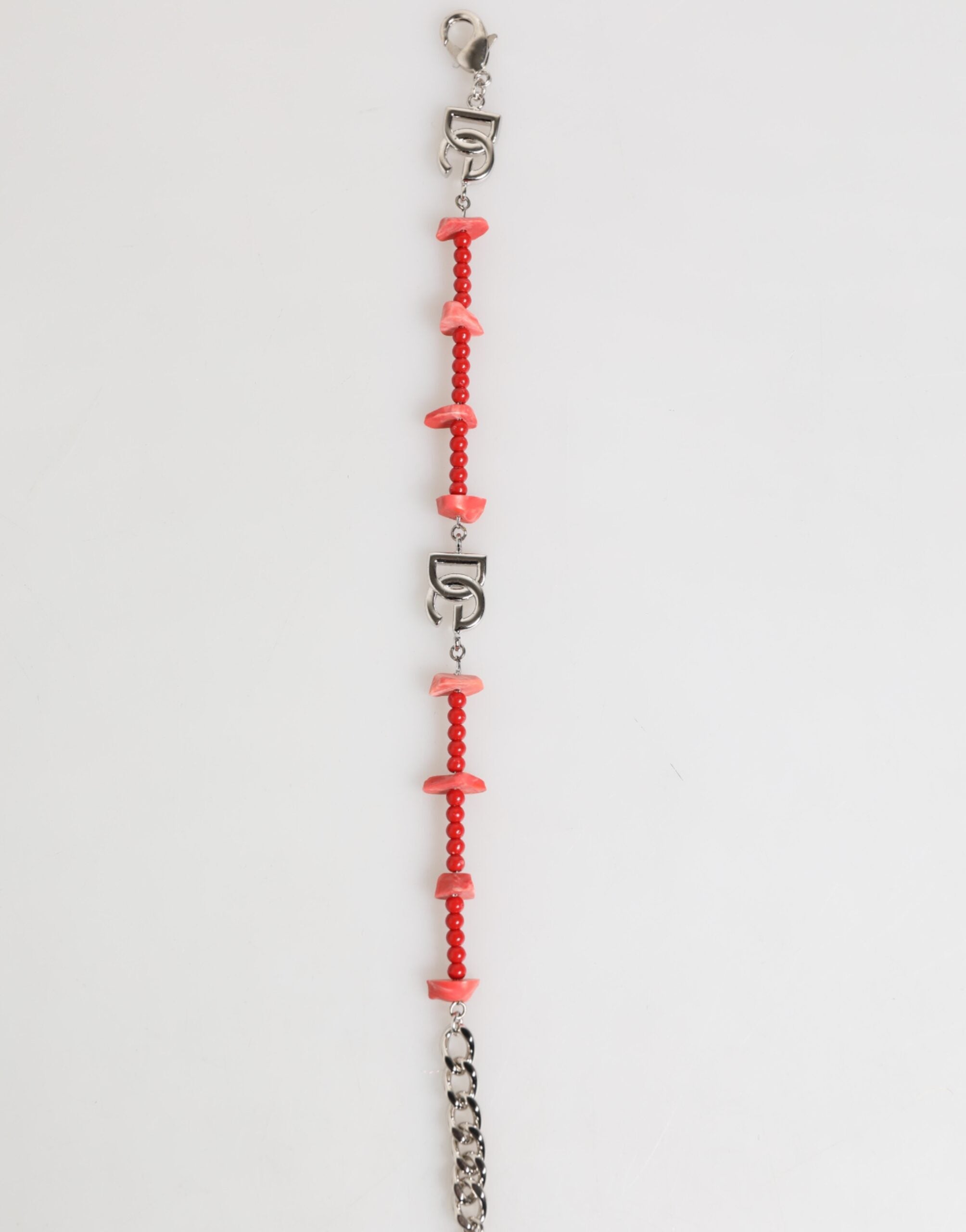 Dolce & Gabbana Silver Tone Brass Beaded Resin DG Logo Chain Men Bracelet - Zeiniez