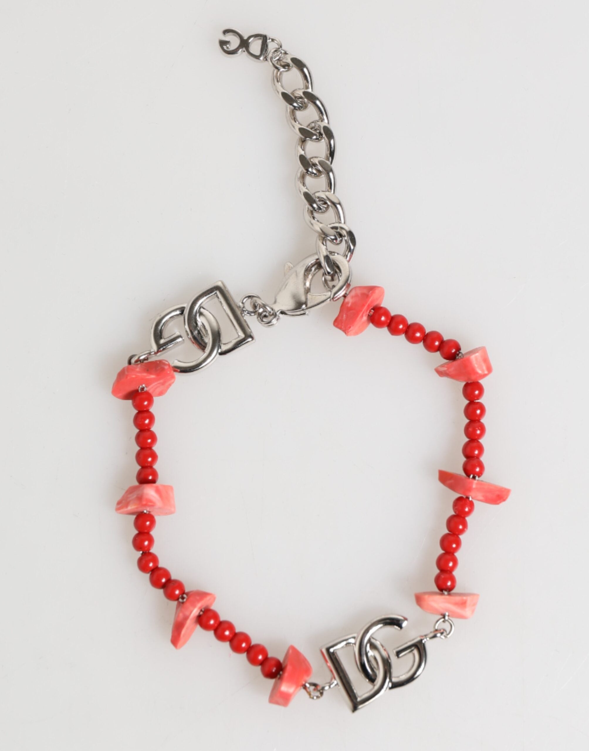 Dolce & Gabbana Silver Tone Brass Beaded Resin DG Logo Chain Men Bracelet - Zeiniez