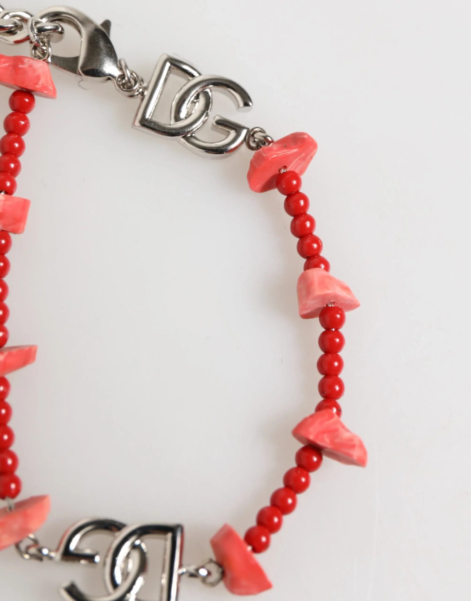 Dolce & Gabbana Silver Tone Brass Beaded Resin DG Logo Chain Men Bracelet - Zeiniez