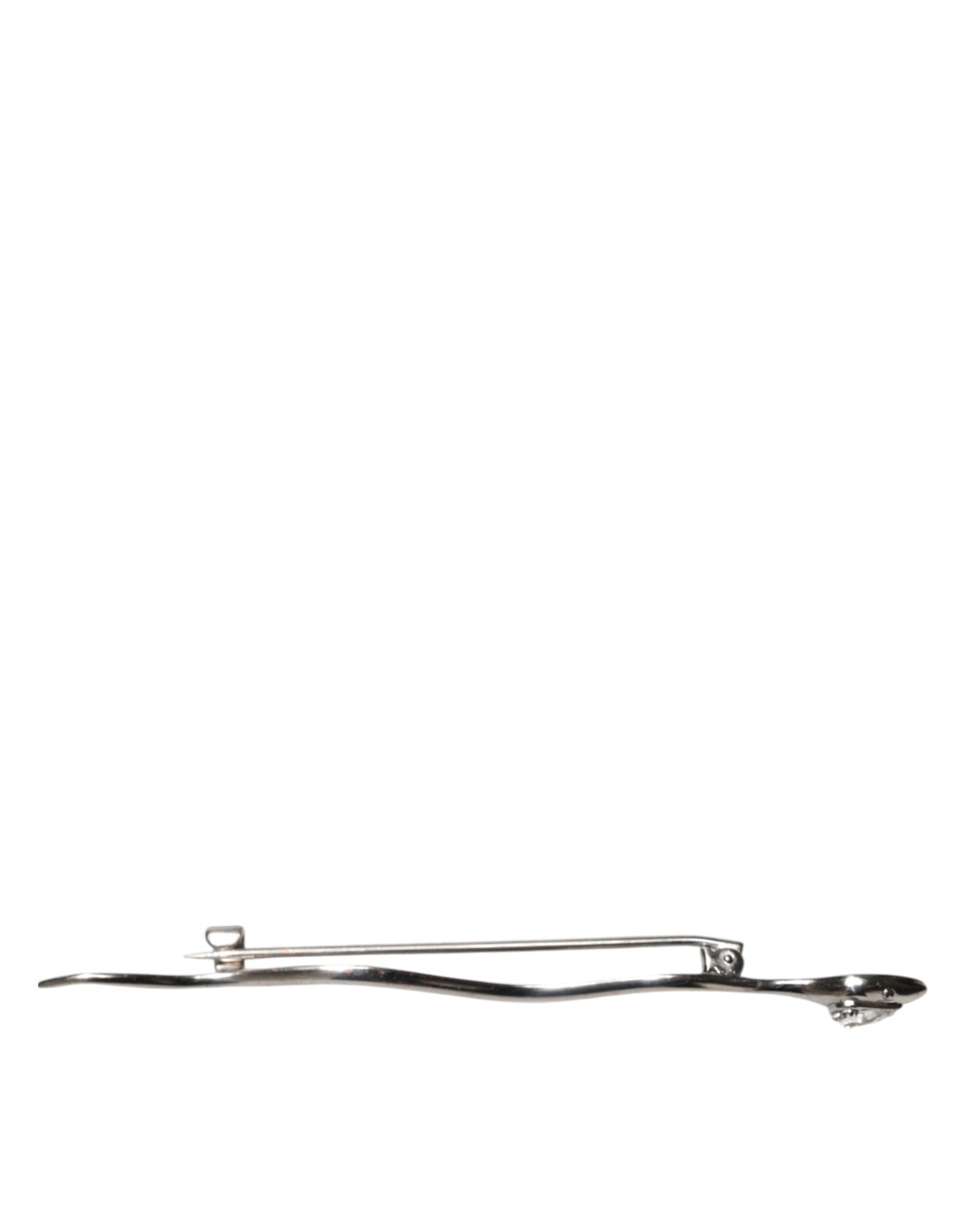 Dolce & Gabbana Silver Brass Crystal Spilla Serpente Mens Brooch Pin - Zeiniez