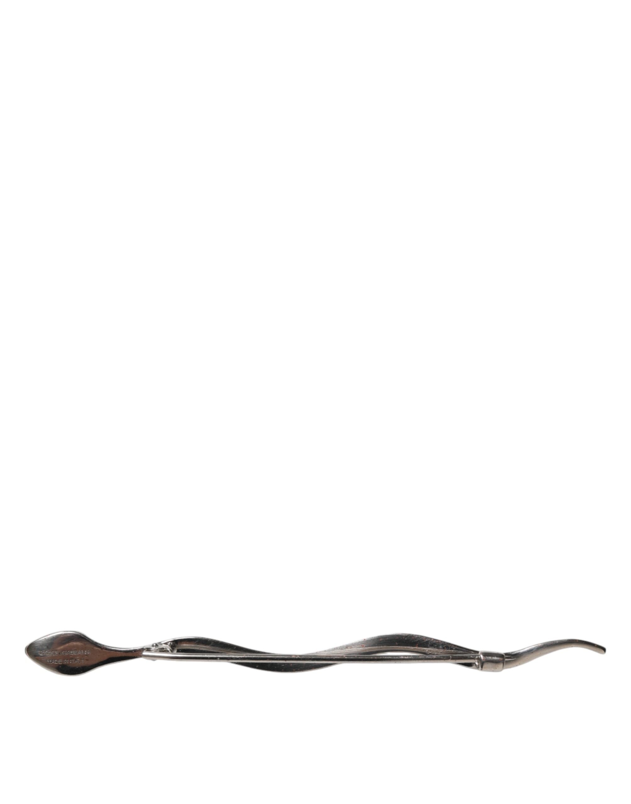Dolce & Gabbana Silver Brass Crystal Spilla Serpente Mens Brooch Pin - Zeiniez