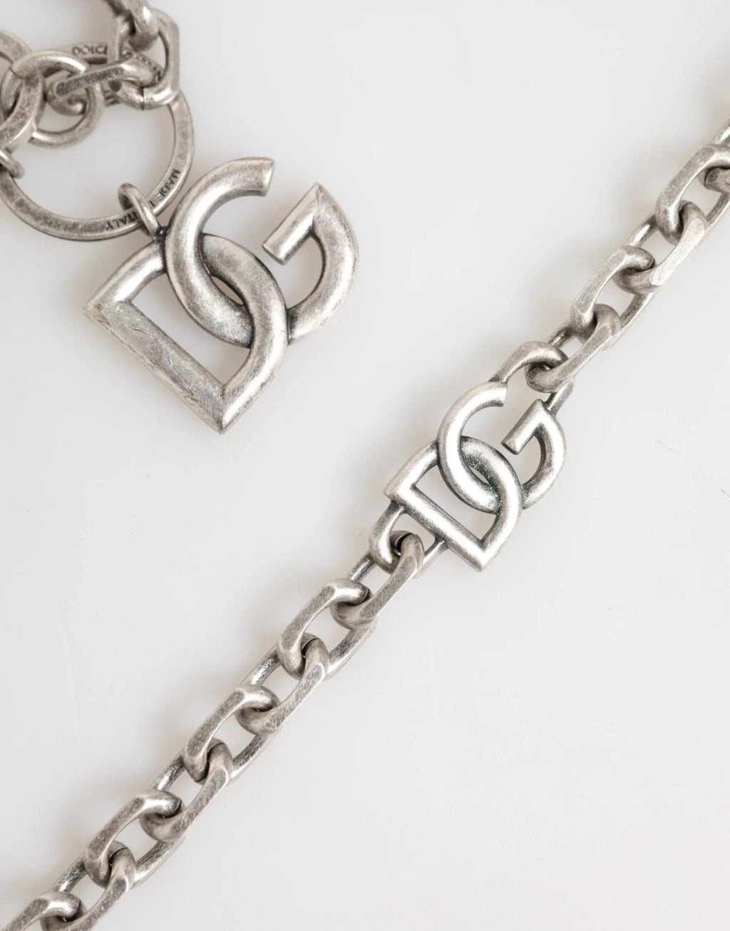 Dolce & Gabbana Silver Tone Brass DG Logo Detailing Chain Men Necklace - Zeiniez