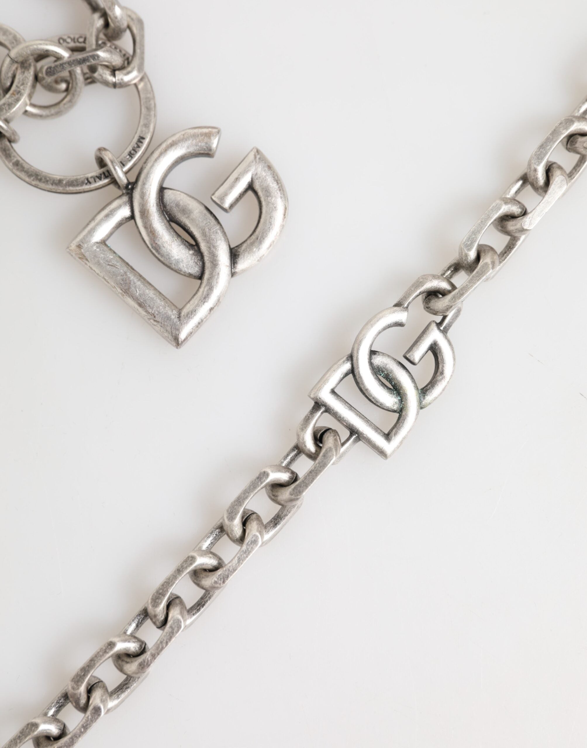Dolce & Gabbana Silver Tone Brass DG Logo Detailing Chain Men Necklace - Zeiniez