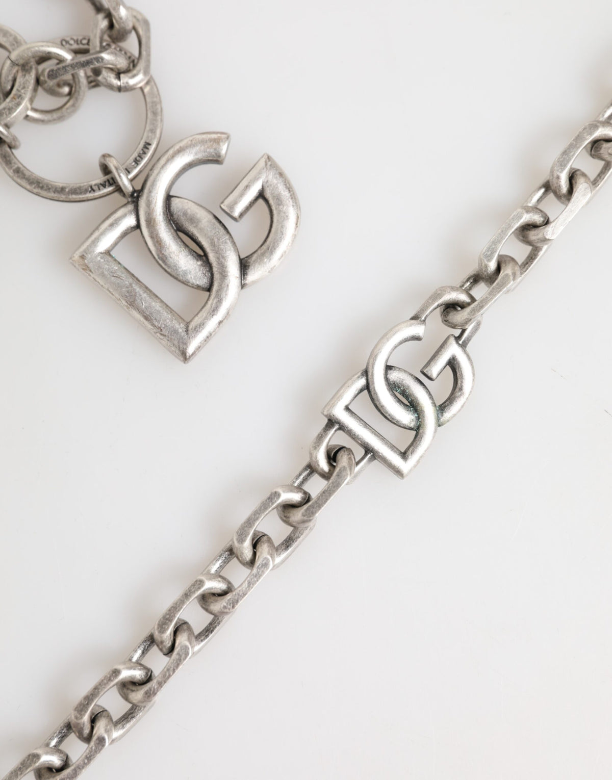 Dolce & Gabbana Silver Tone Brass DG Logo Detailing Chain Men Necklace