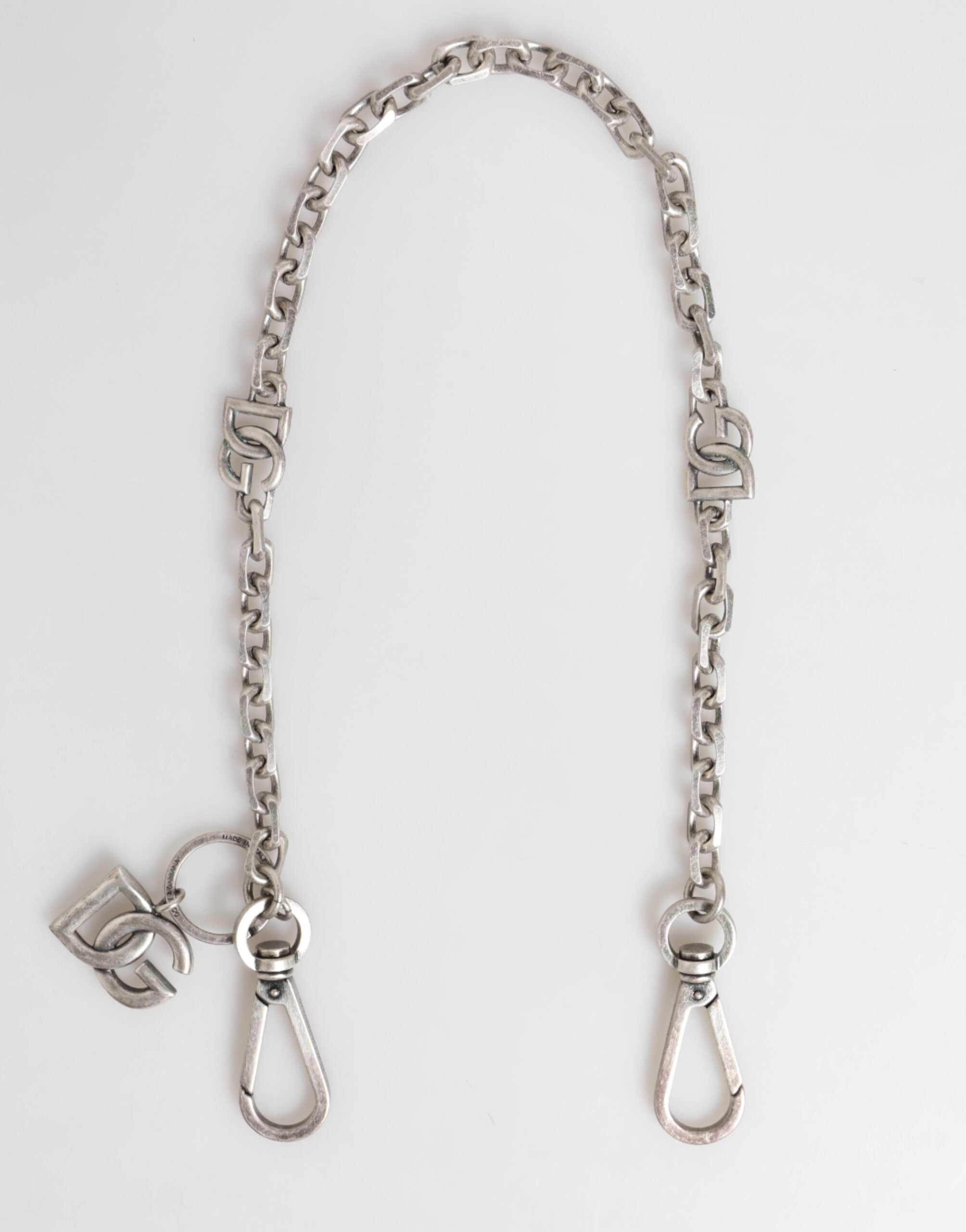 Dolce & Gabbana Silver Tone Brass DG Logo Detailing Chain Men Necklace - Zeiniez