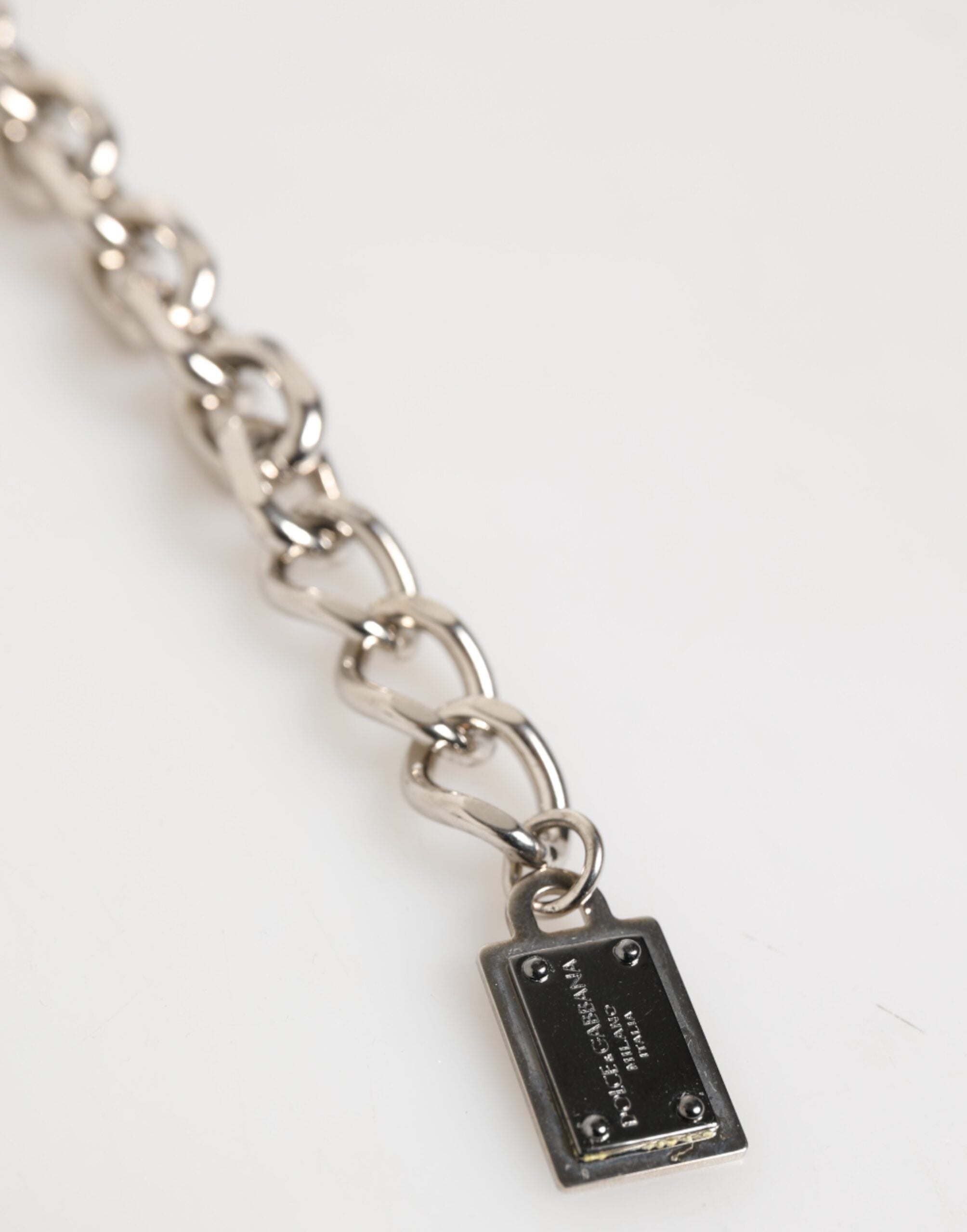 Dolce & Gabbana Silver Chain Brass Beaded Lobster Clasp Logo Men Bracelet - Zeiniez