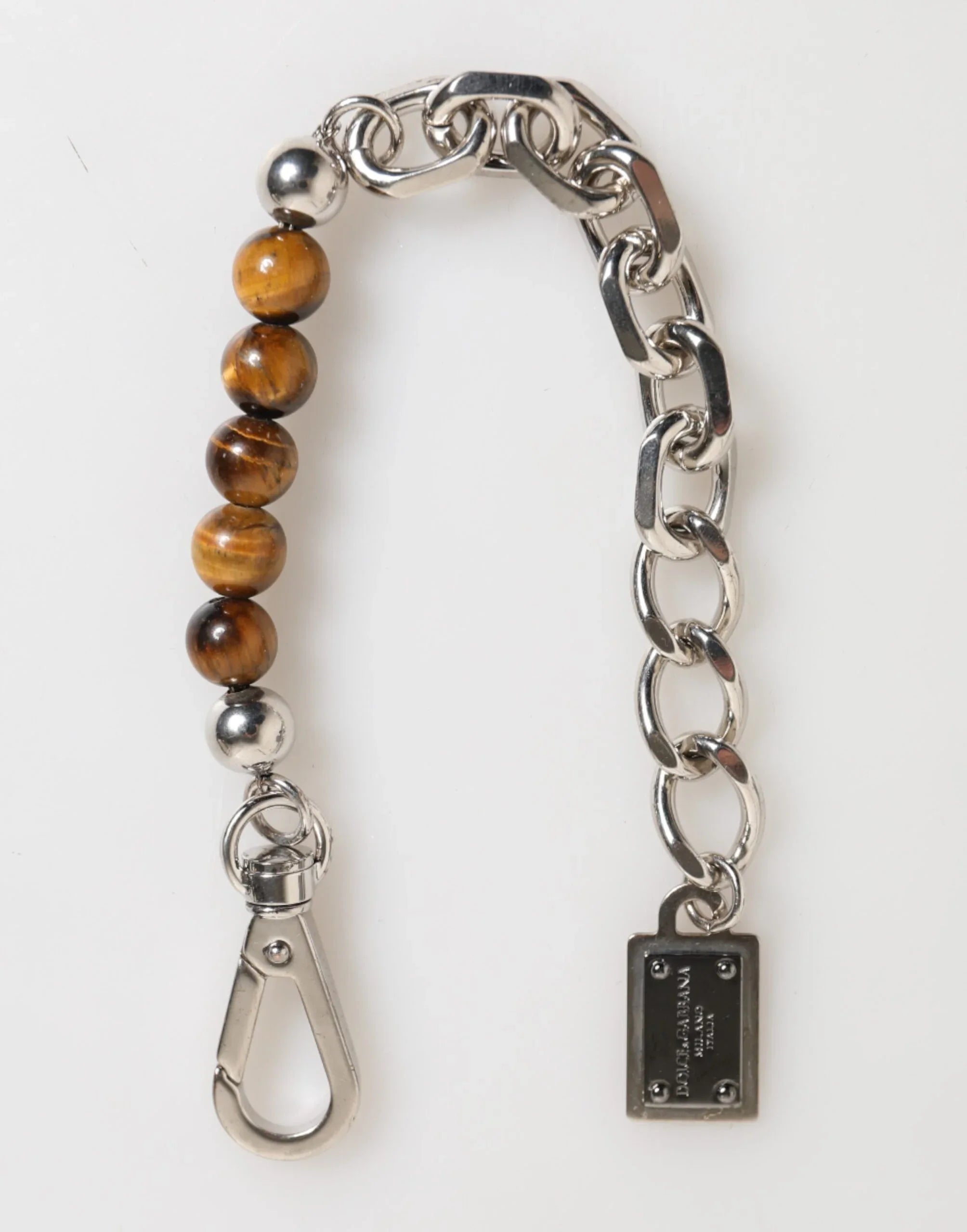 Dolce & Gabbana Silver Chain Brass Beaded Lobster Clasp Logo Men Bracelet - Zeiniez