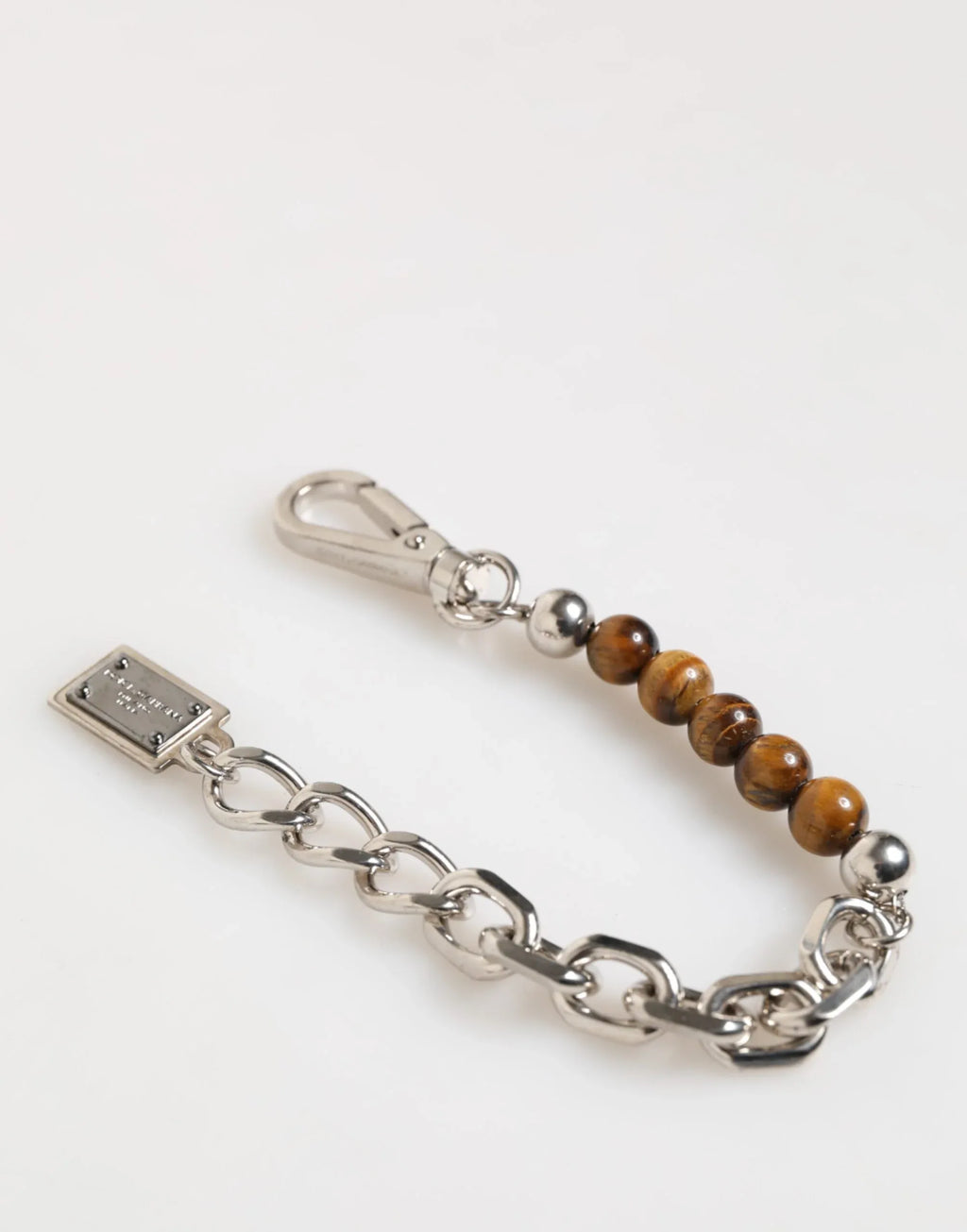 Dolce & Gabbana Silver Chain Brass Beaded Lobster Clasp Logo Men Bracelet - Zeiniez