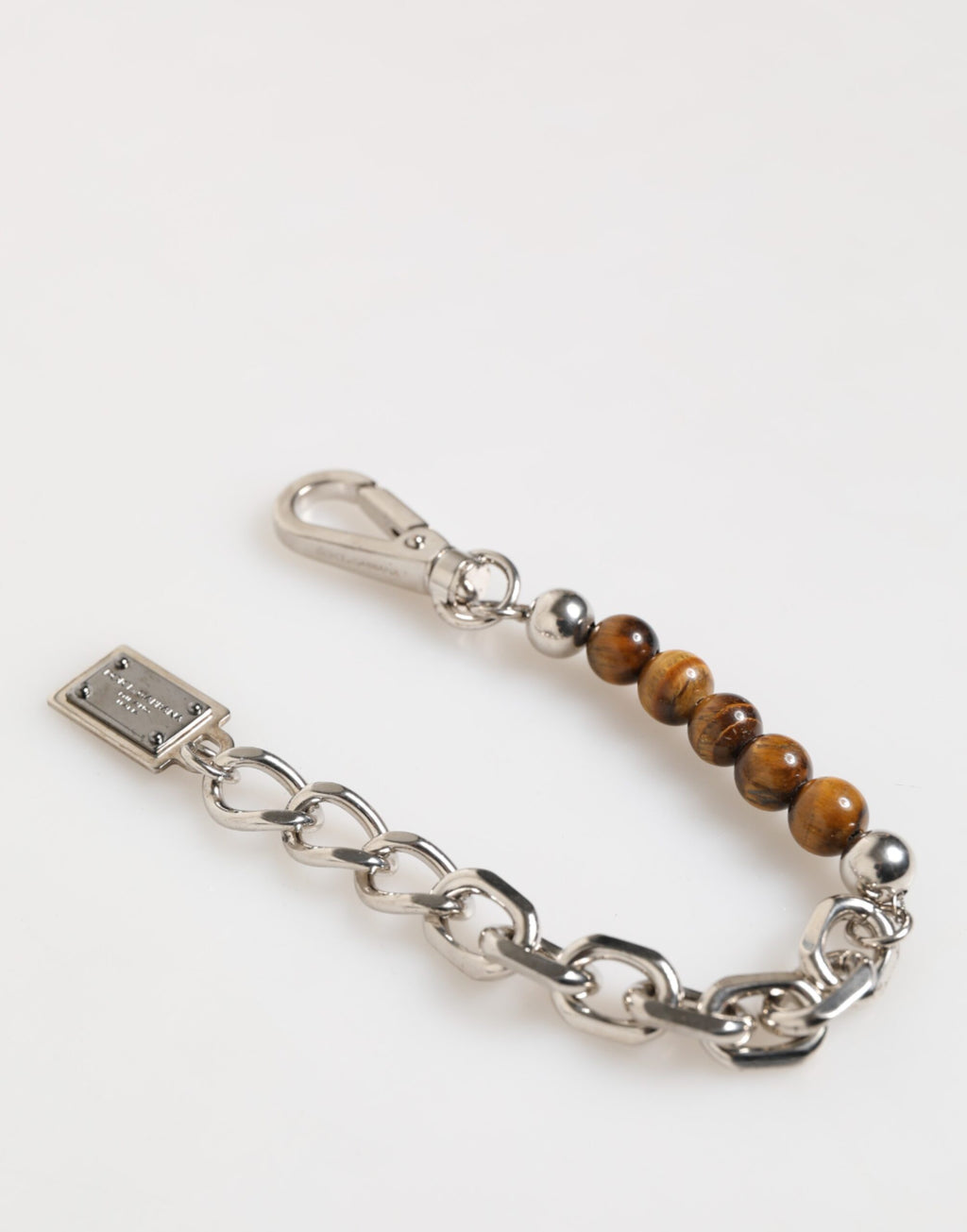Dolce & Gabbana Silver Chain Brass Beaded Lobster Clasp Logo Men Bracelet