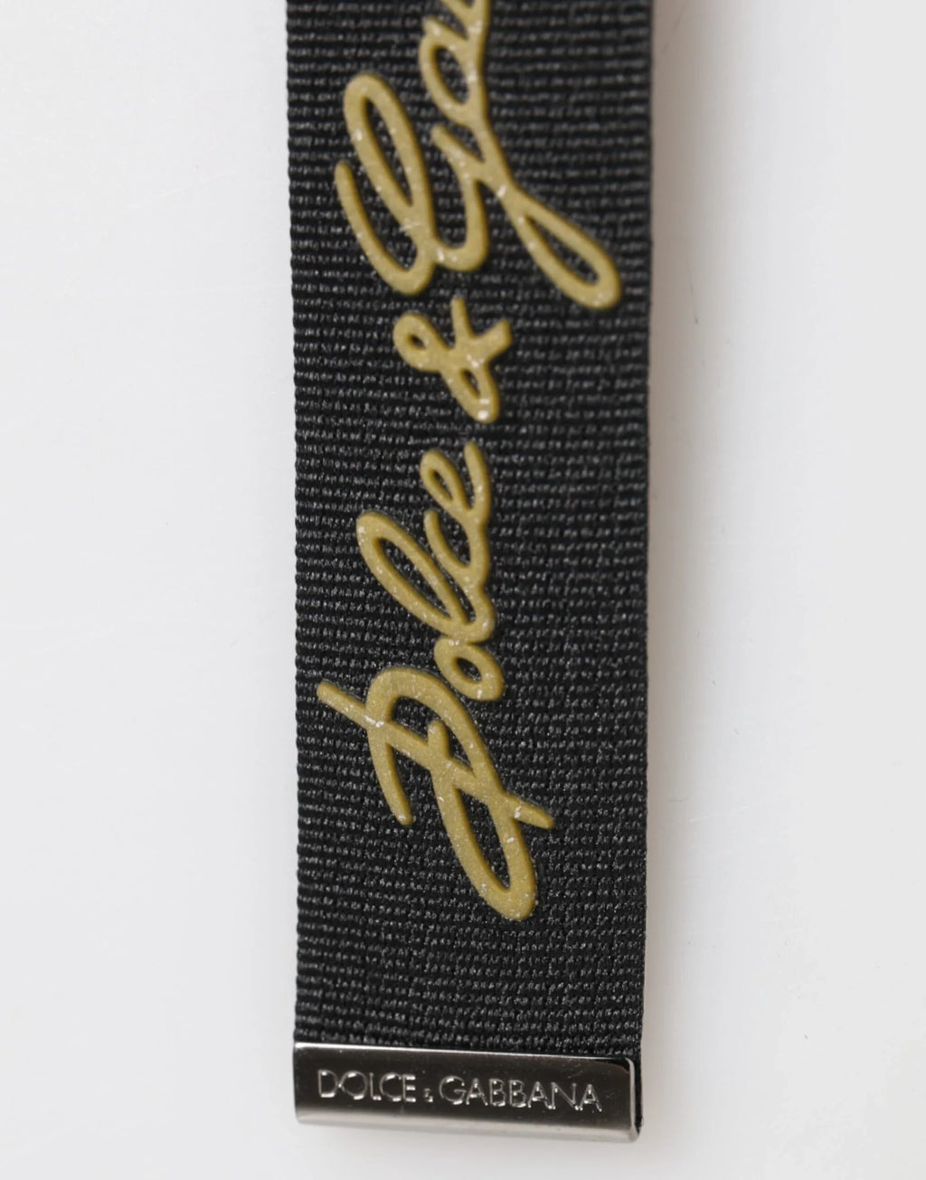 Dolce & Gabbana Black Yellow Polyester DG Logo Silver Keychain Keyring - Zeiniez