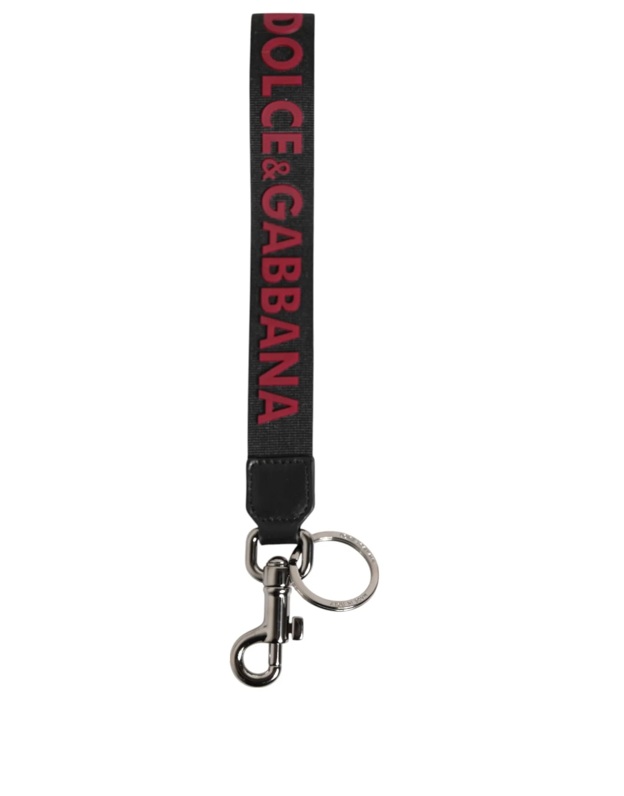Dolce & Gabbana Black Red DG Logo Polyester Silver Men Keychain Keyring - Zeiniez