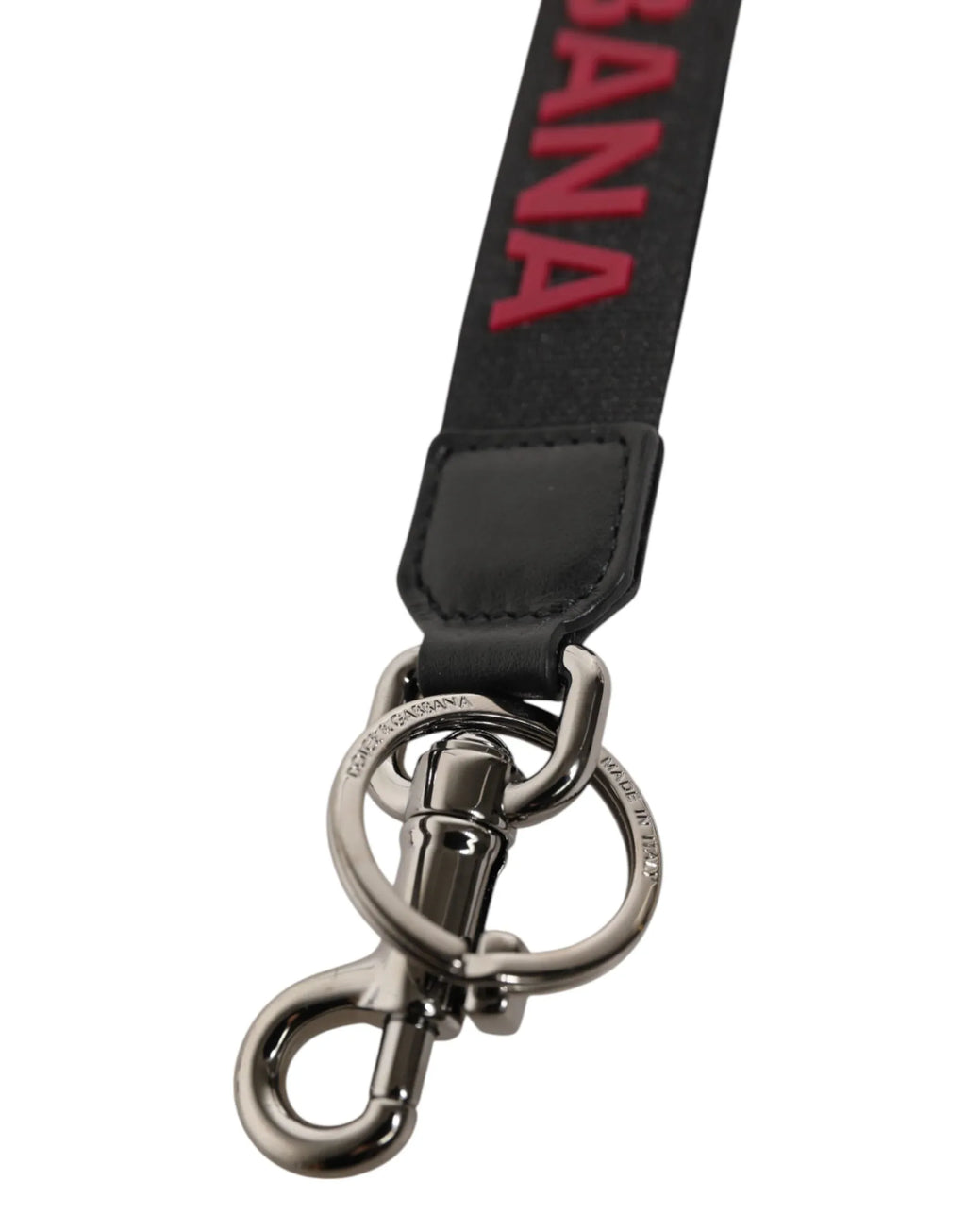 Dolce & Gabbana Black Red DG Logo Polyester Silver Men Keychain Keyring - Zeiniez