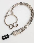 Dolce & Gabbana Silver Tone Brass Chain DG Logo Pendant Men Necklace - Zeiniez