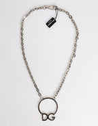 Dolce & Gabbana Silver Tone Brass Chain DG Logo Pendant Men Necklace