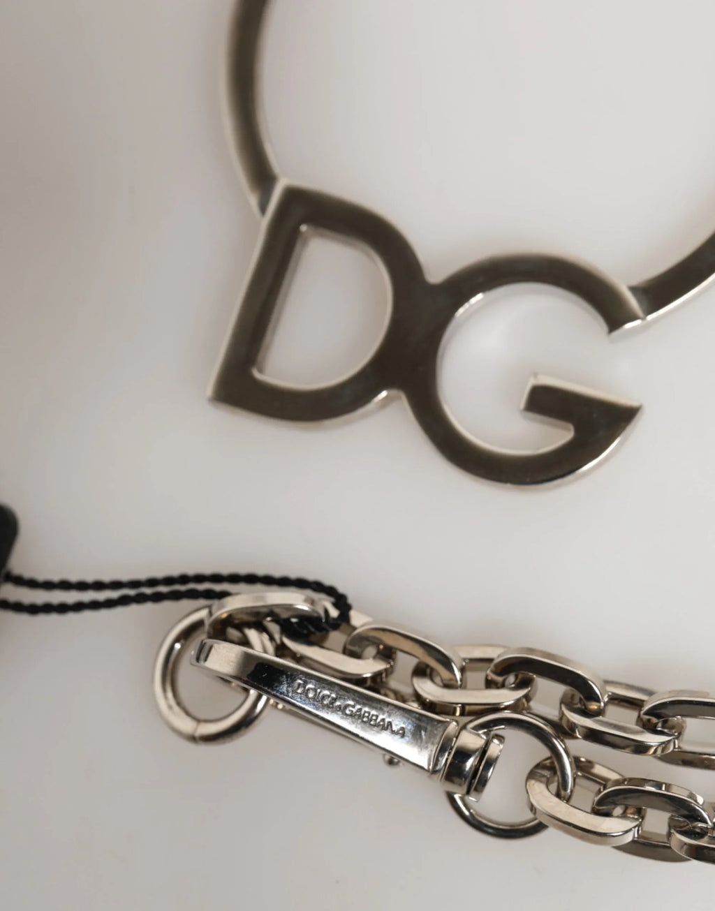 Dolce & Gabbana Silver Tone Brass Chain DG Logo Pendant Men Necklace - Zeiniez