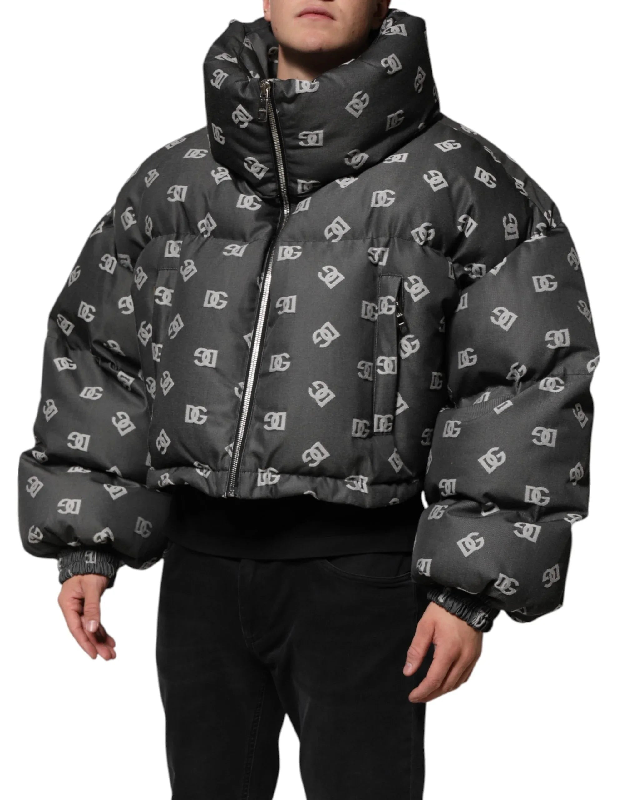 Dolce & Gabbana Black DG Monogram Full Zip Puffer Men Jacket - Zeiniez