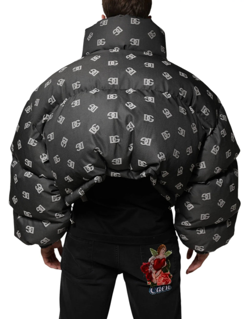 Dolce & Gabbana Black DG Monogram Full Zip Puffer Men Jacket - Zeiniez