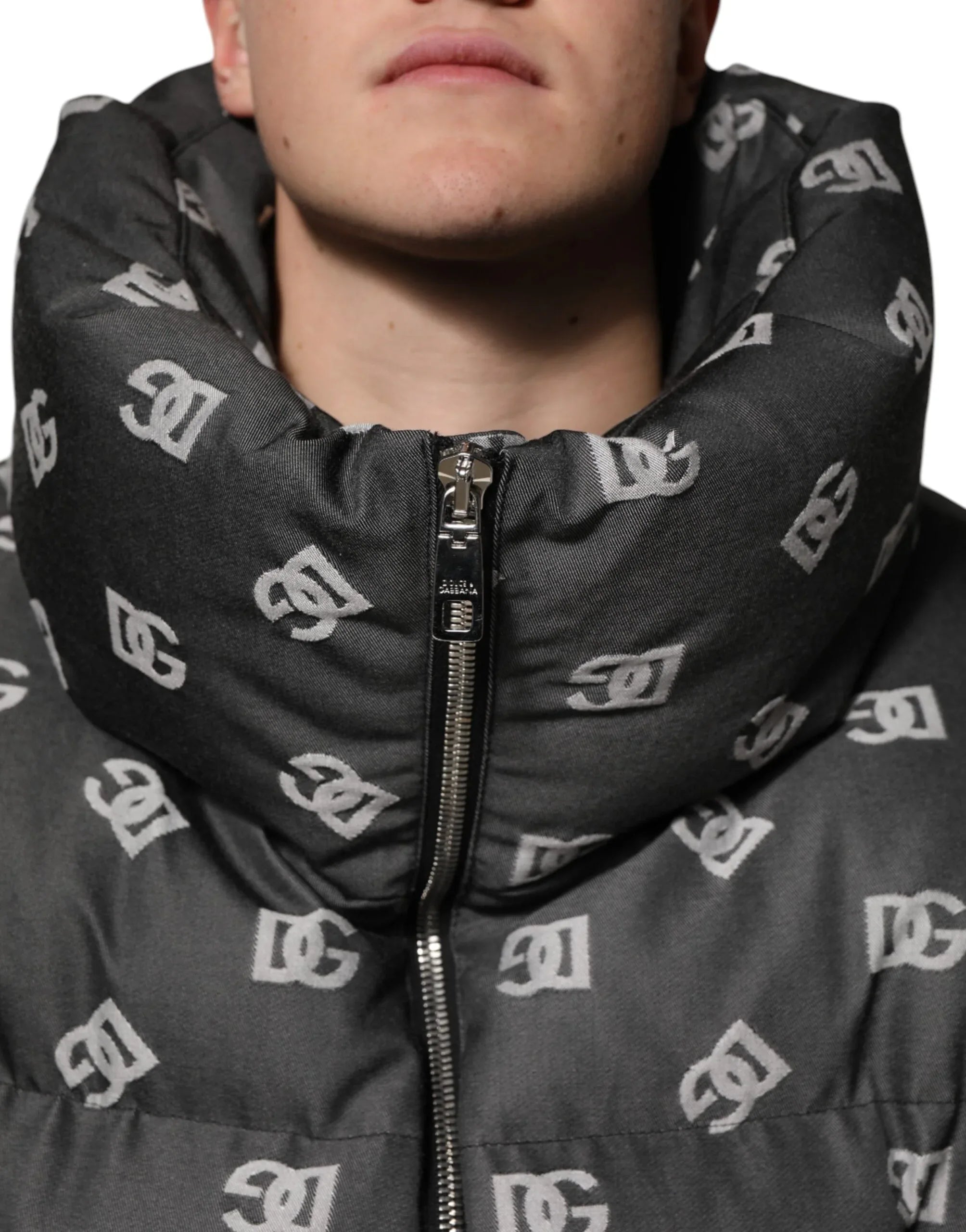 Dolce & Gabbana Black DG Monogram Full Zip Puffer Men Jacket - Zeiniez