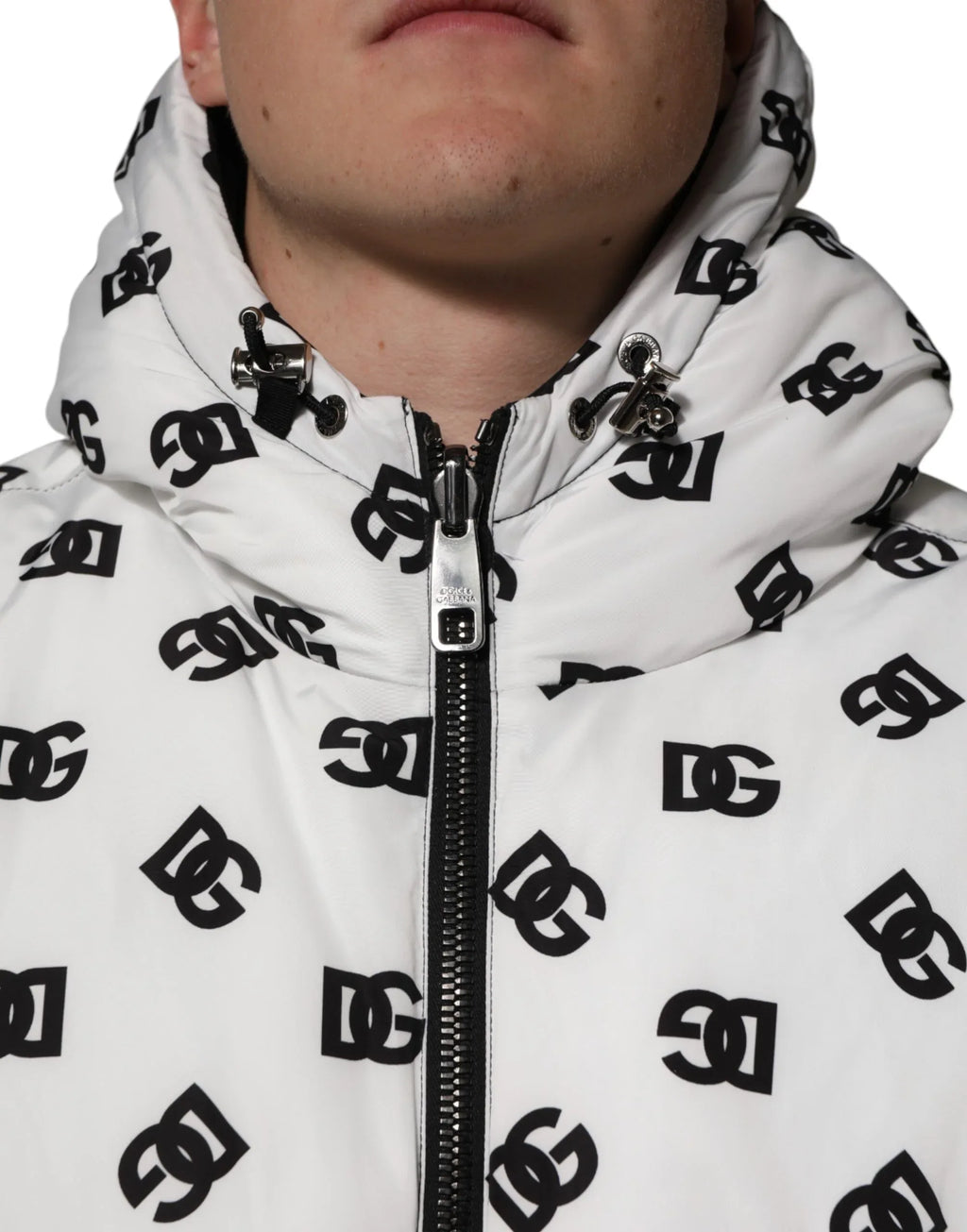 Dolce & Gabbana White DG Monogram Hooded Puffer Jacket - Zeiniez