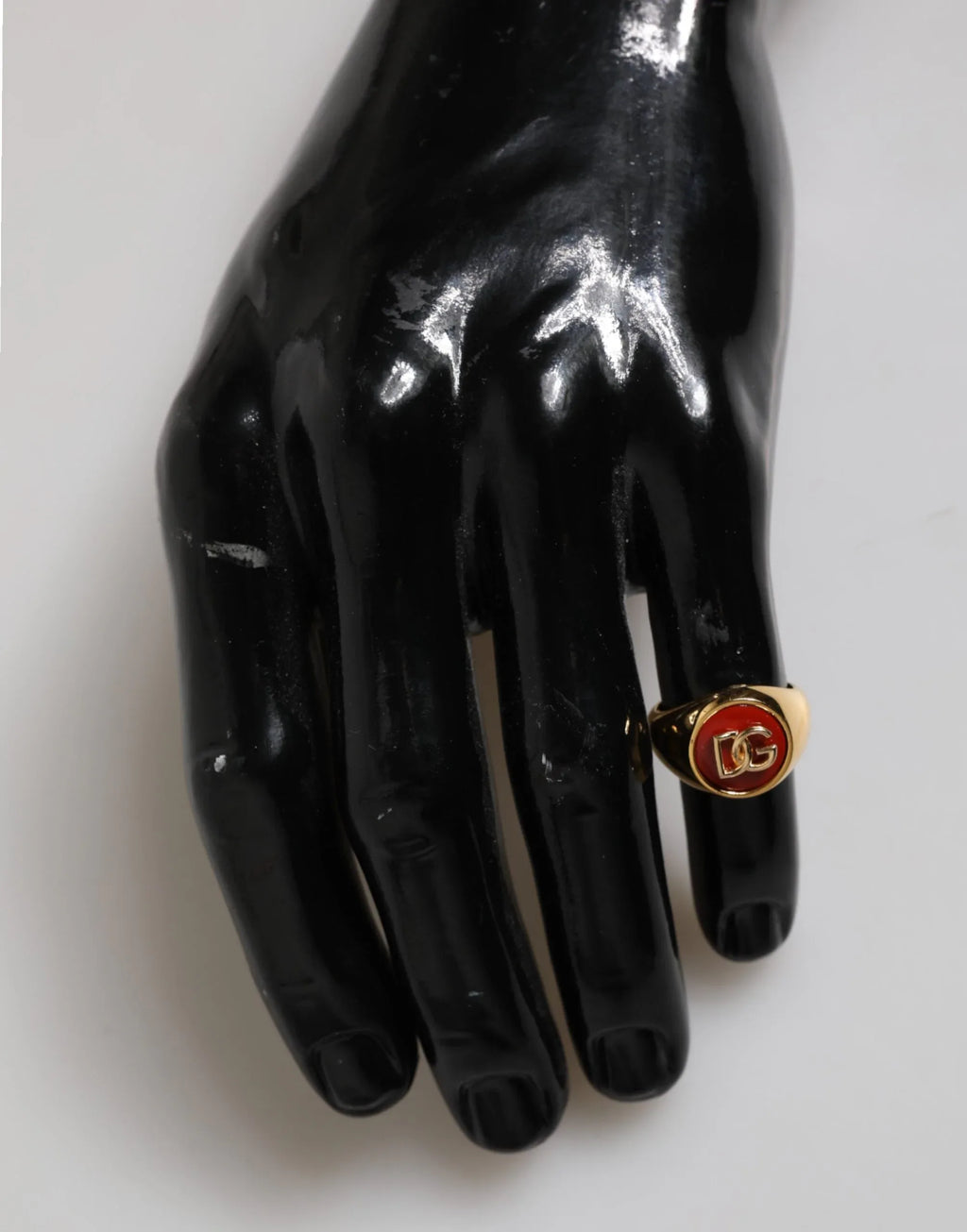 Dolce & Gabbana Gold Tone Real Brass Red DG Logo Men Ring - Zeiniez