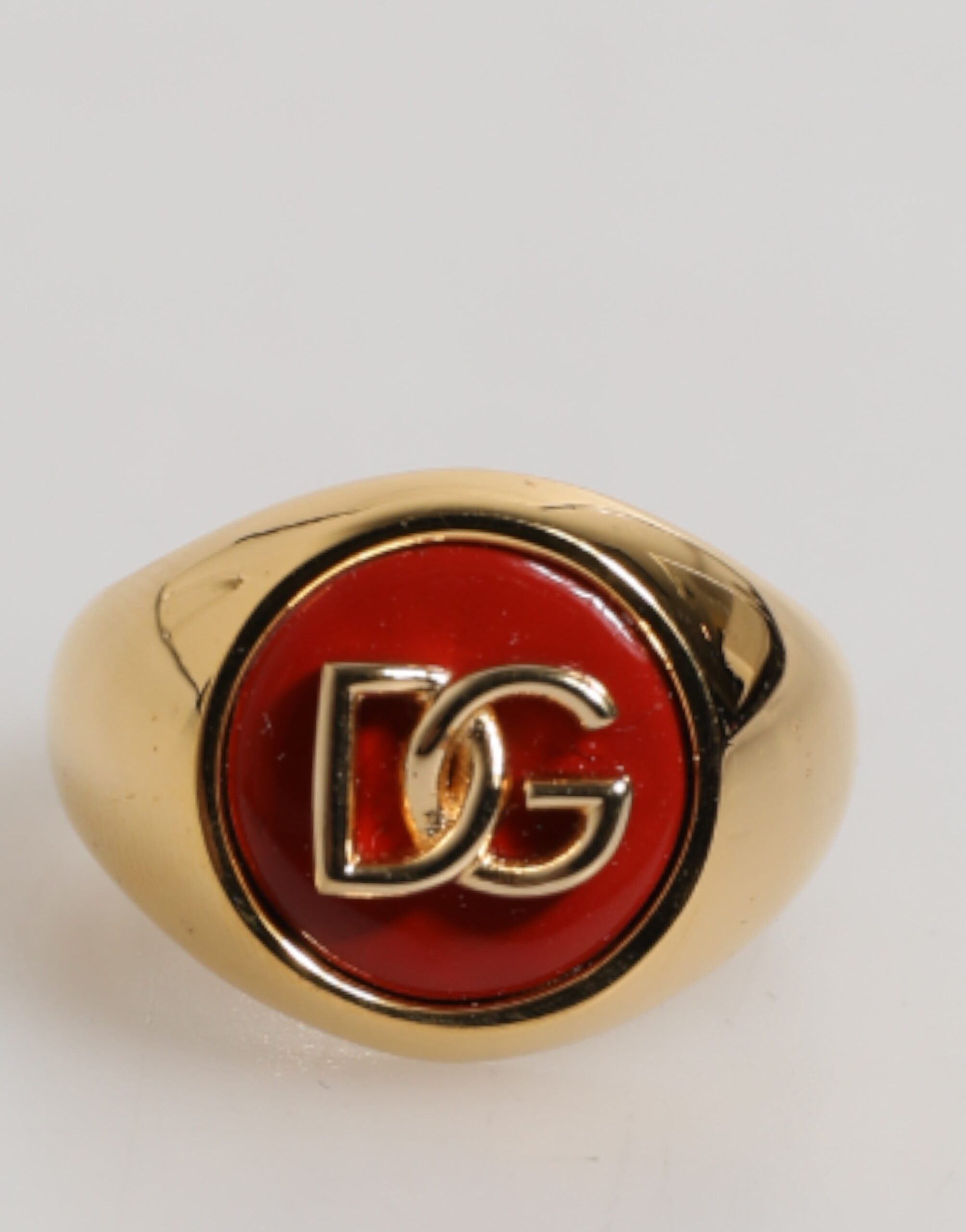 Dolce & Gabbana Gold Tone Real Brass Red DG Logo Men Ring - Zeiniez
