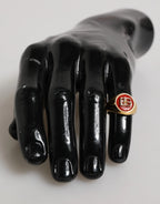 Dolce & Gabbana Gold Tone Real Brass Red DG Logo Men Ring - Zeiniez
