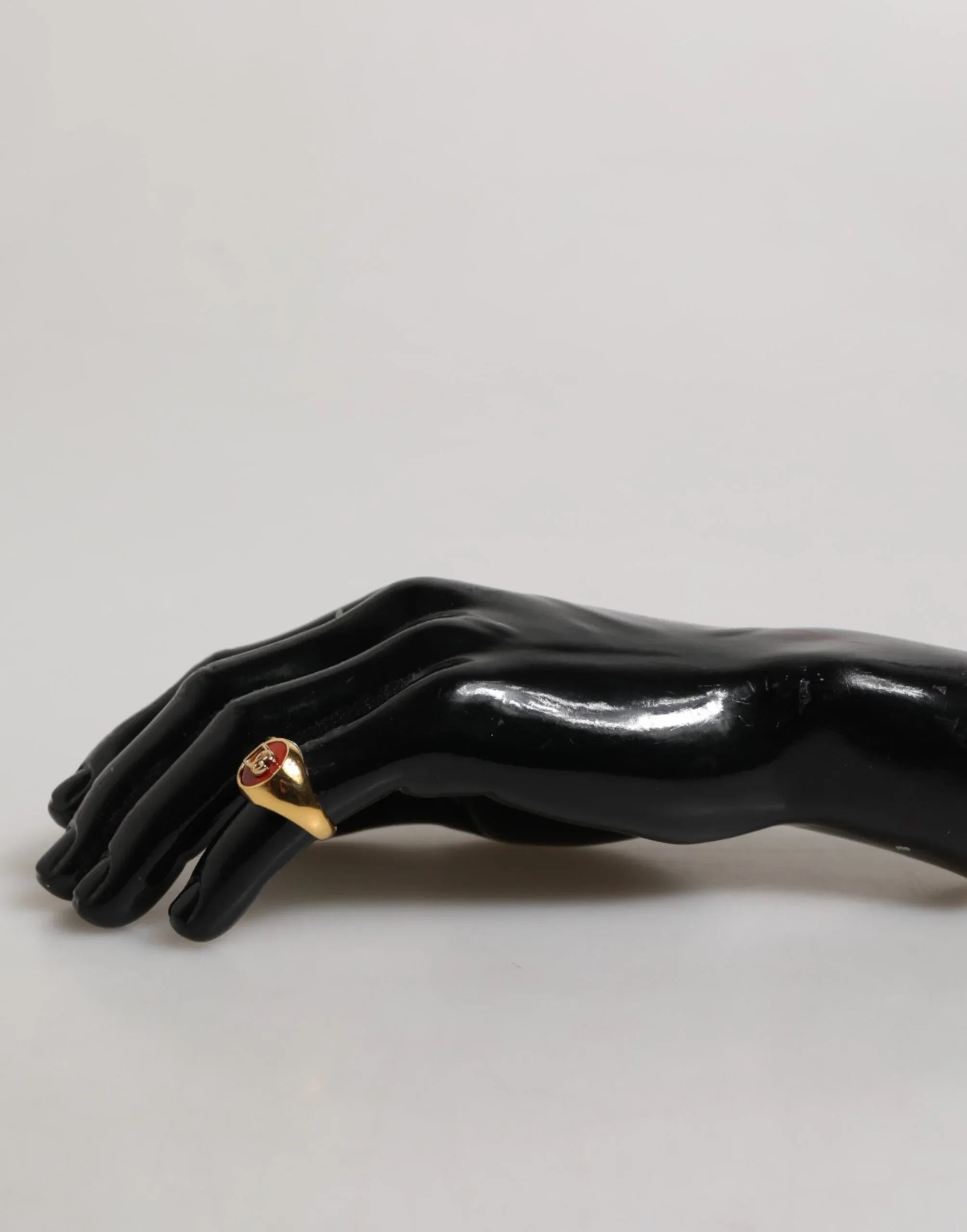 Dolce & Gabbana Gold Tone Real Brass Red DG Logo Men Ring - Zeiniez