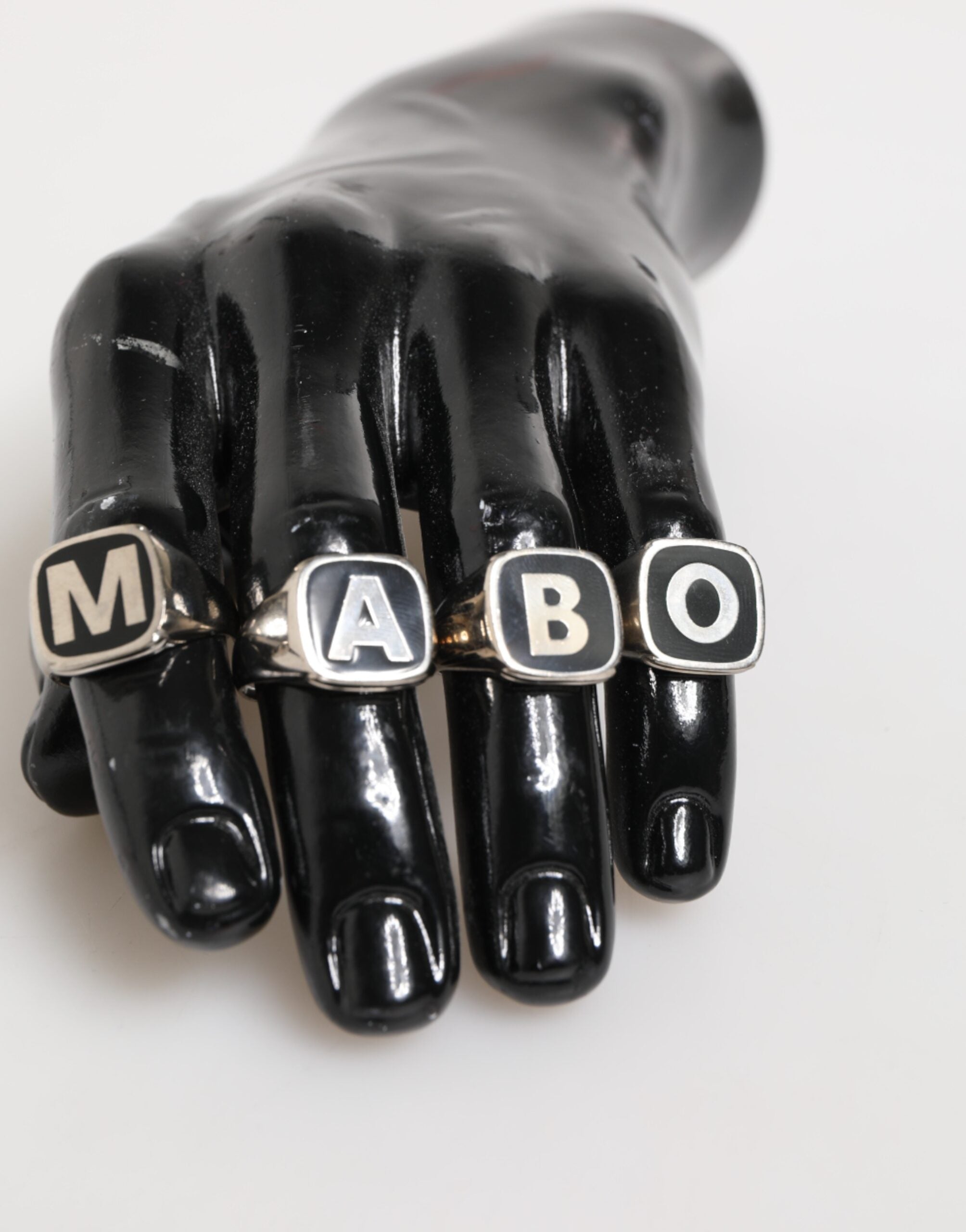 Dolce & Gabbana Silver Tone Brass Lettering Set 5 Pieces Adjustable Ring - Zeiniez