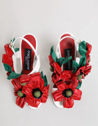 Dolce & Gabbana White Red Floral Detailing Sandals Shoes - Zeiniez